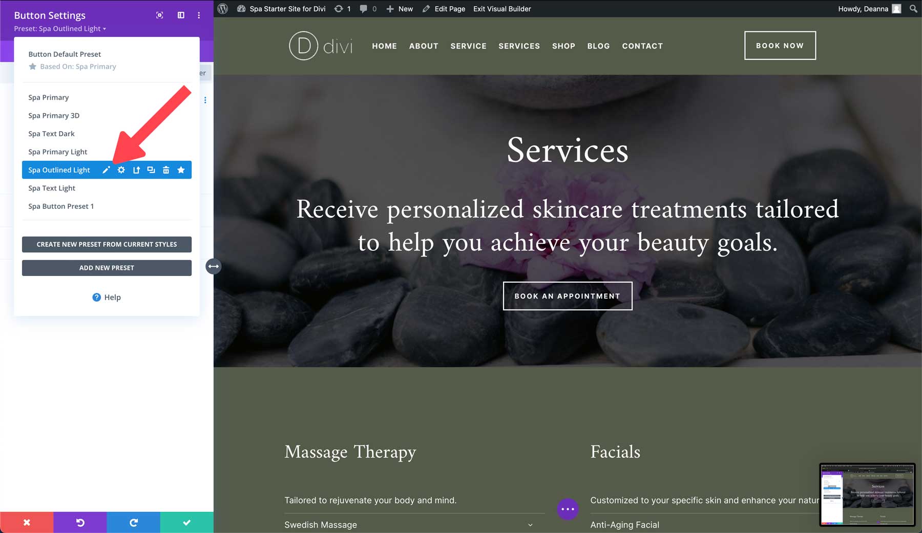 Spa starter site for Divi