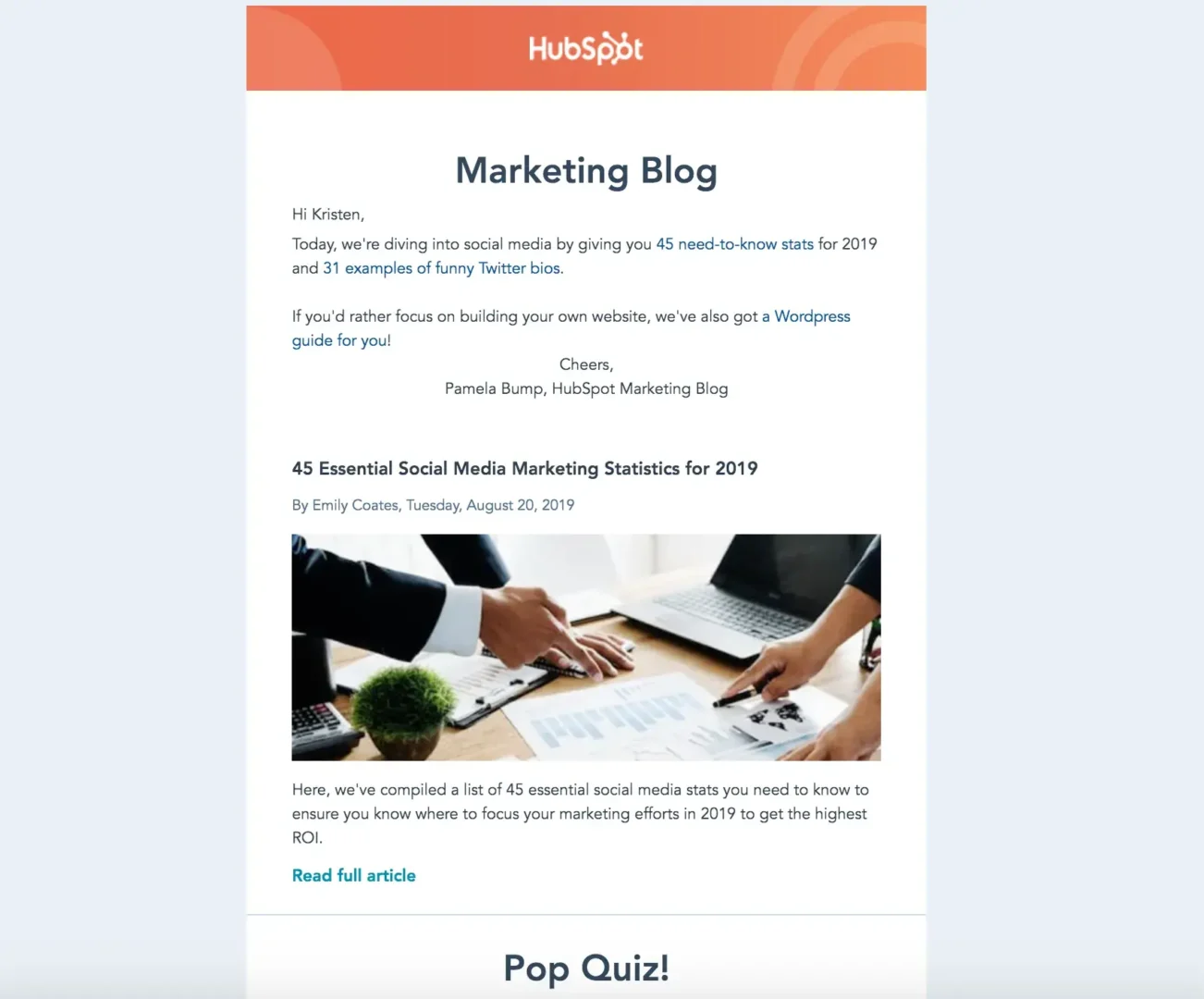 Screenshot of hubspot marketing email example of email best design practices