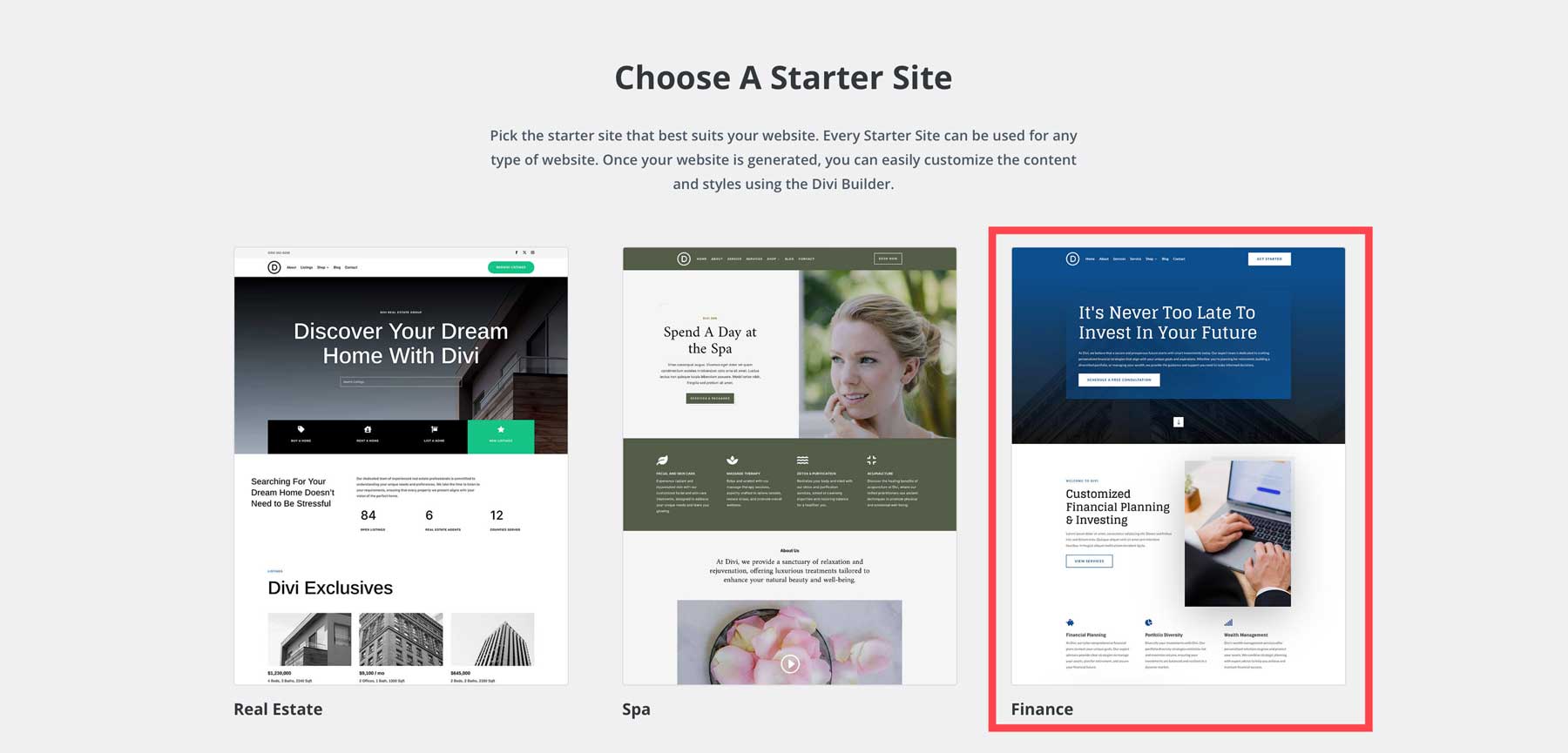 Finance starter site for Divi