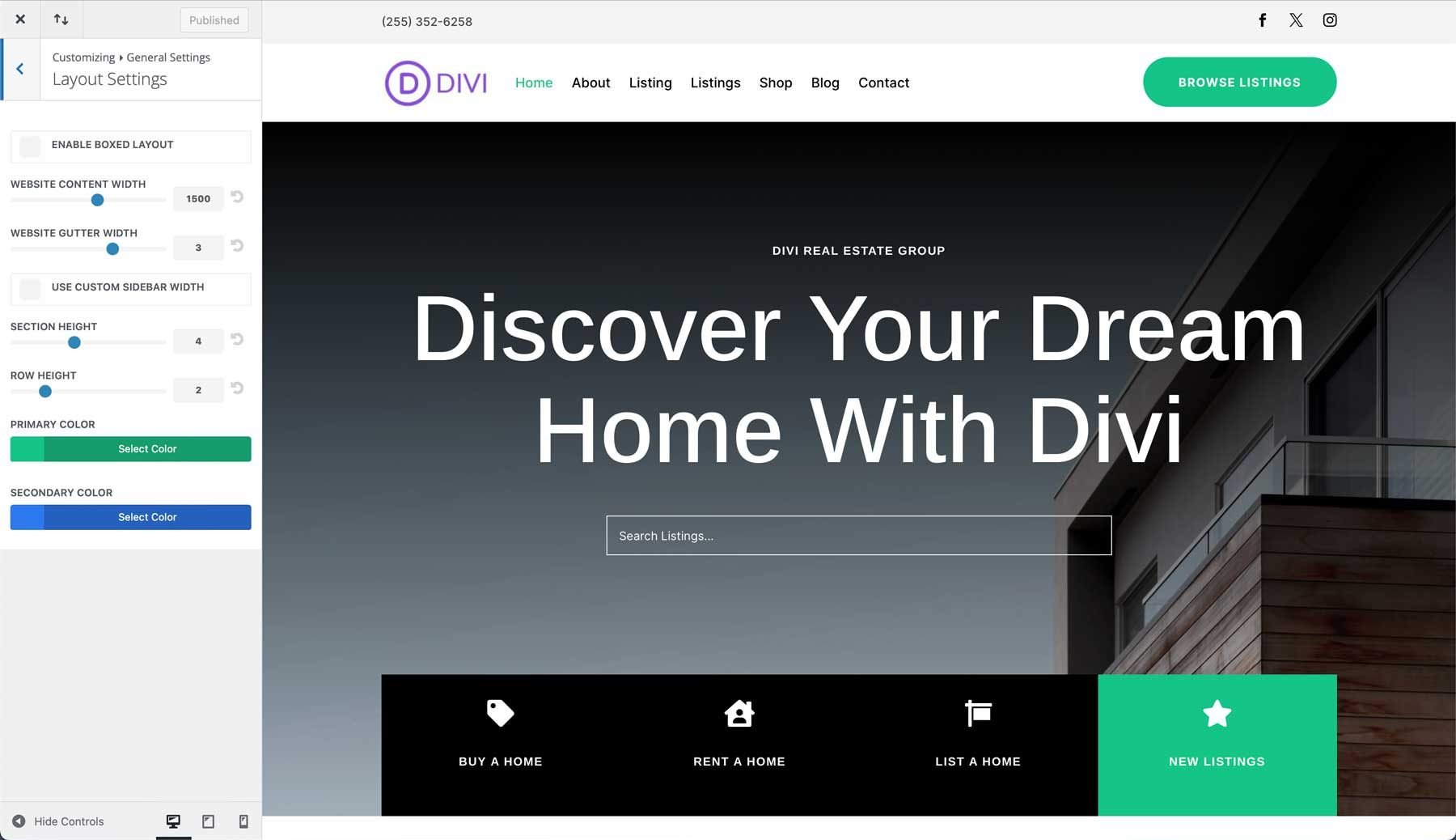 Real Estate starter site for Divi