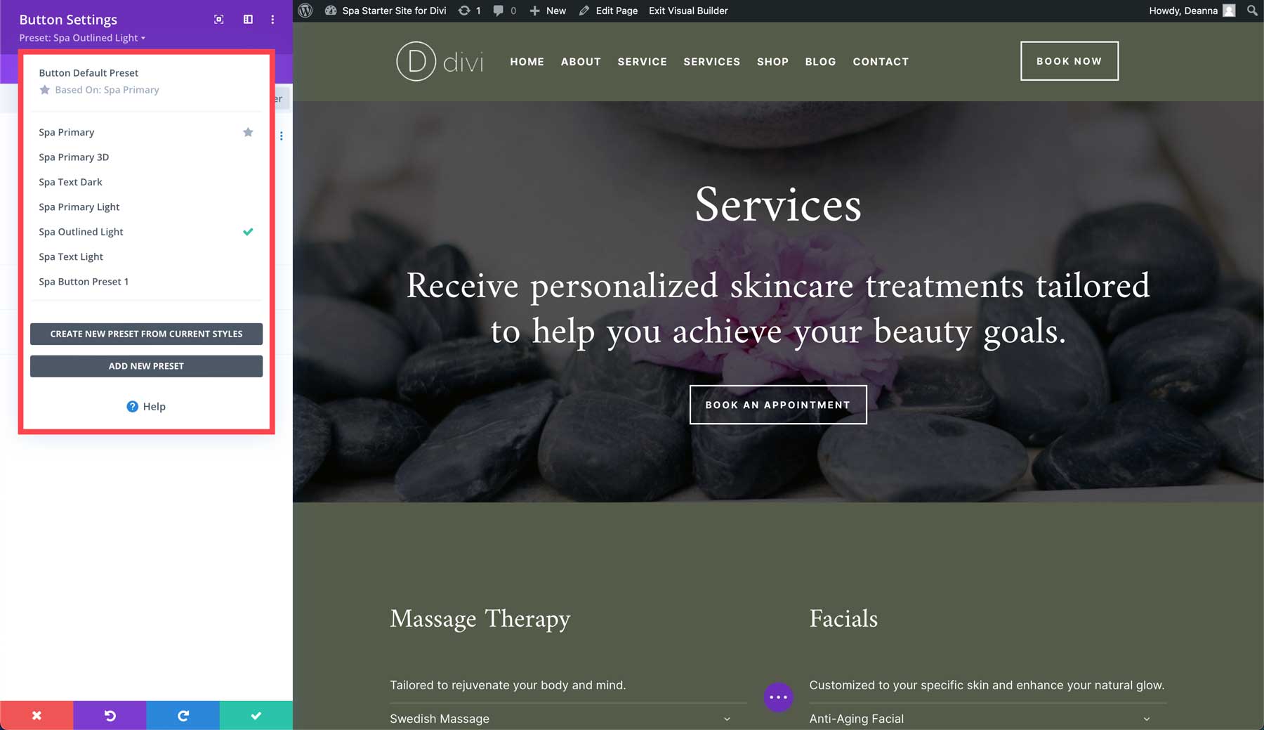 Spa starter site for Divi