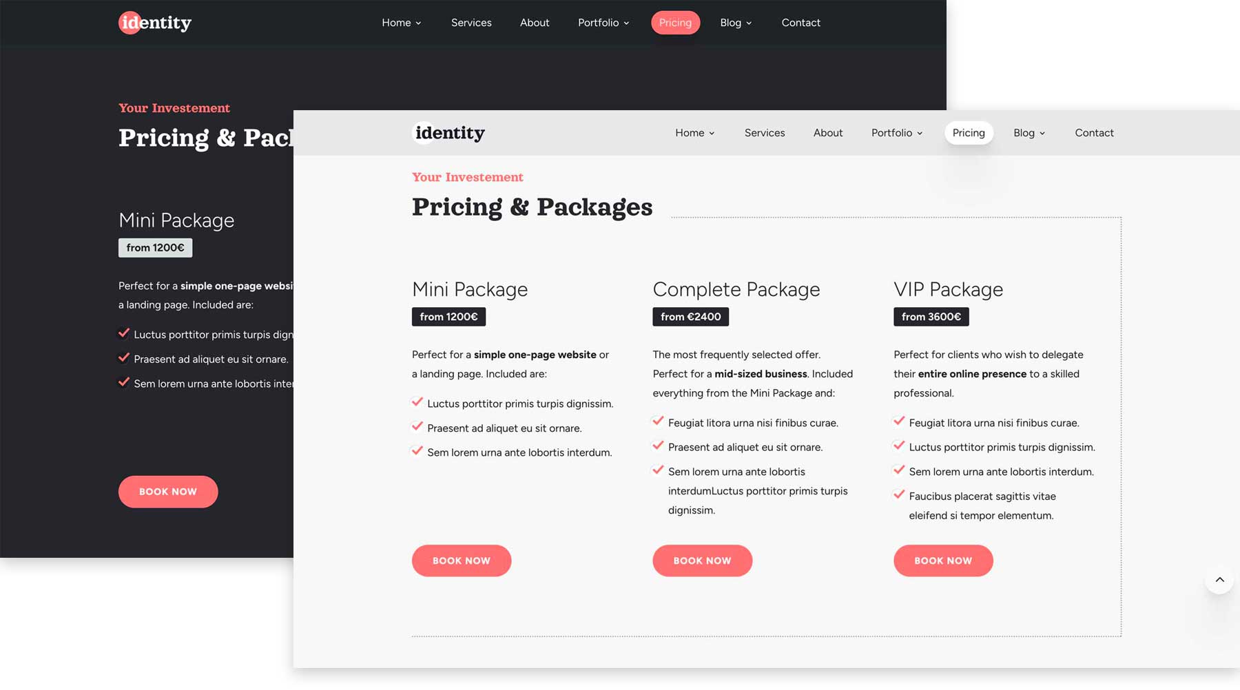 pricing sections