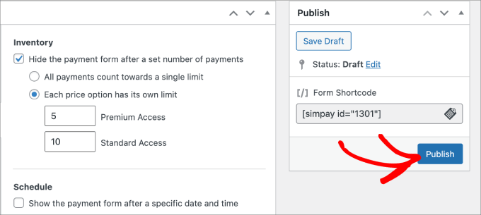 publish payment form