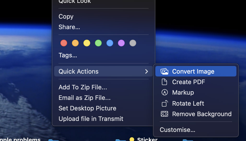 Quick Actions menu on Mac