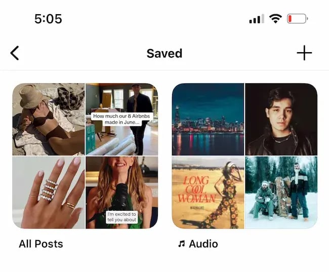 Instagram productivity example: Saved folders