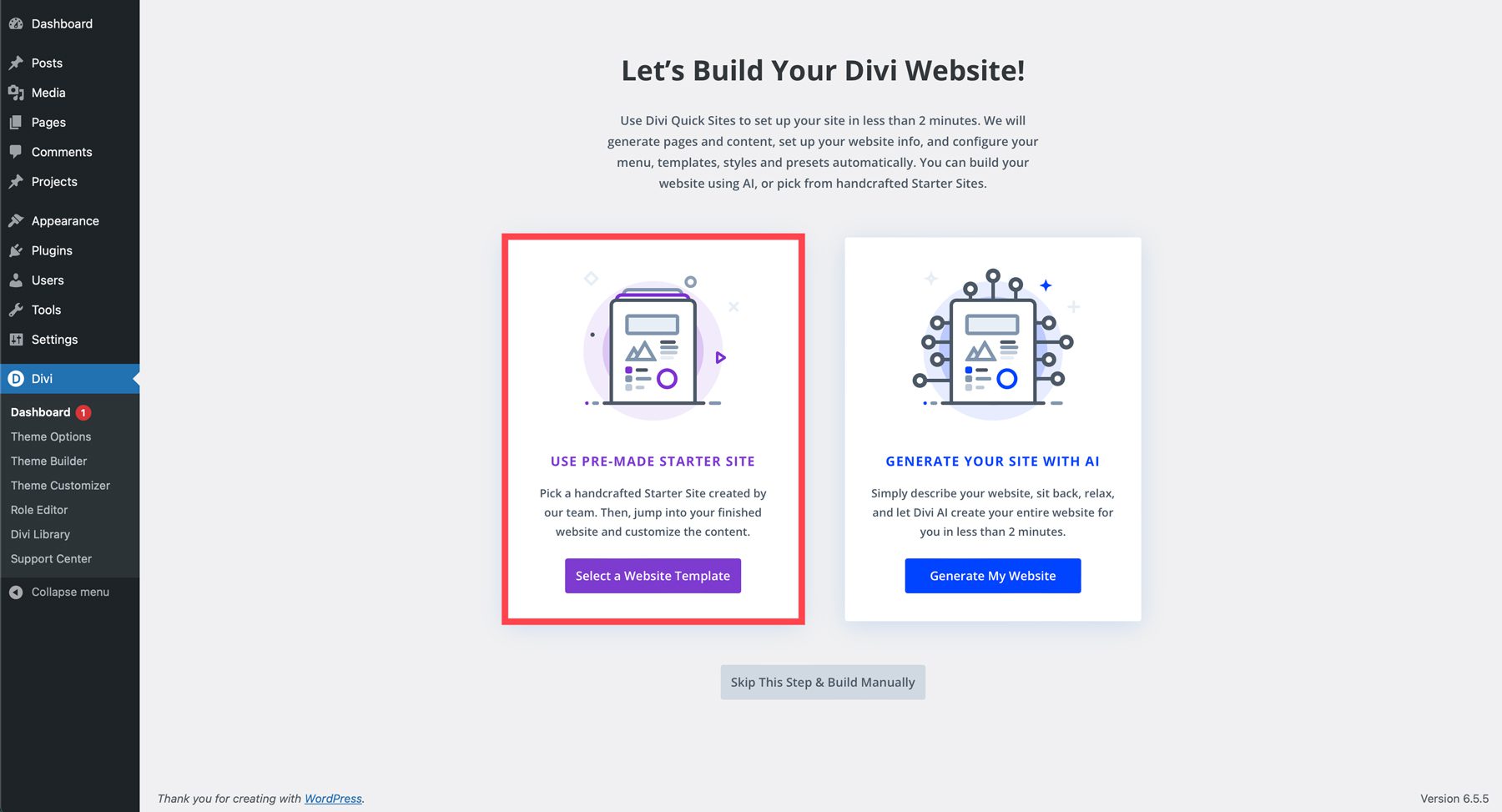 Finance starter site for Divi