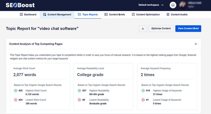 Use Topic Reports tool in SEOBoost to do keyword research