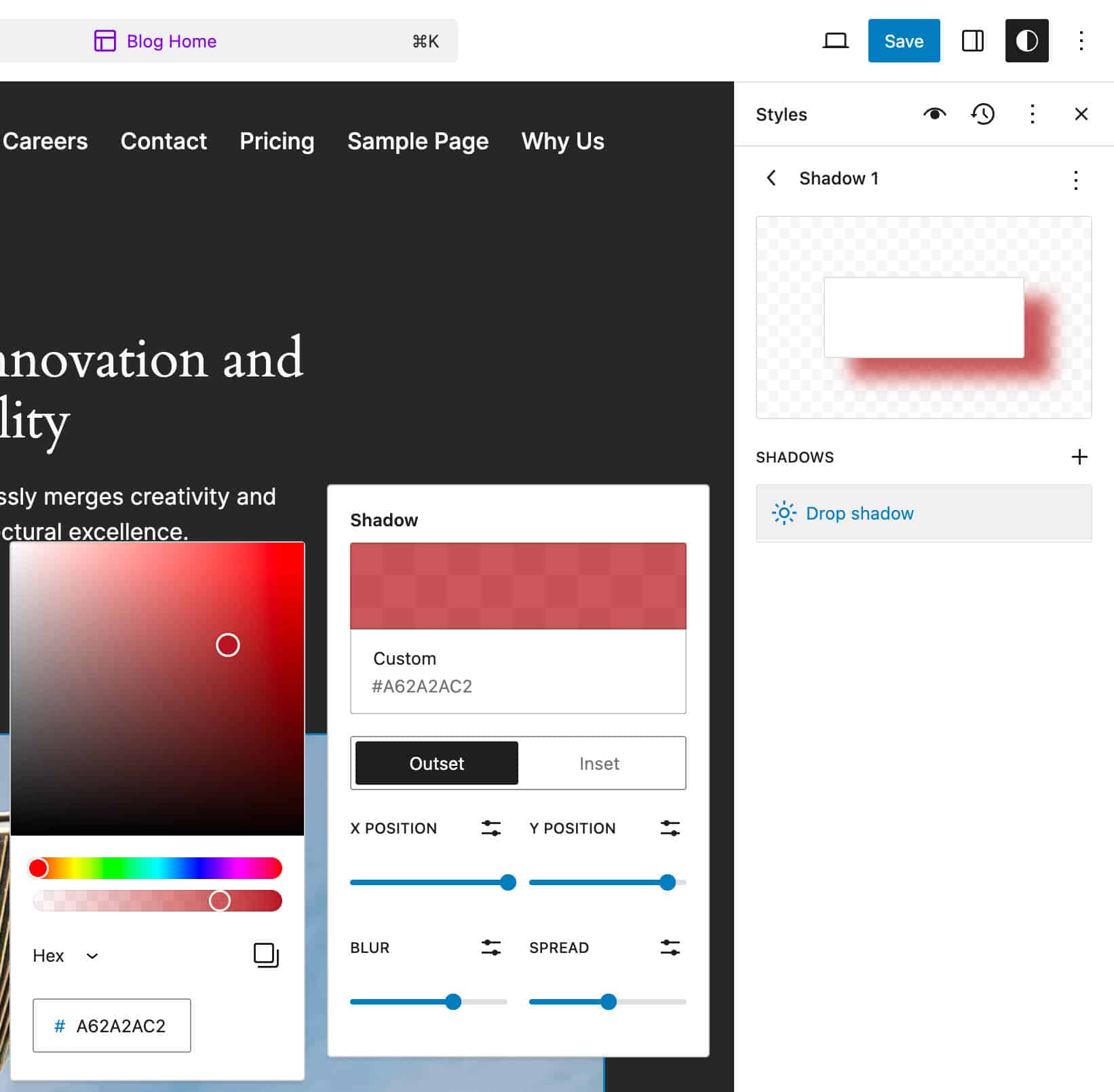 Shadow controls in WordPress 6.6