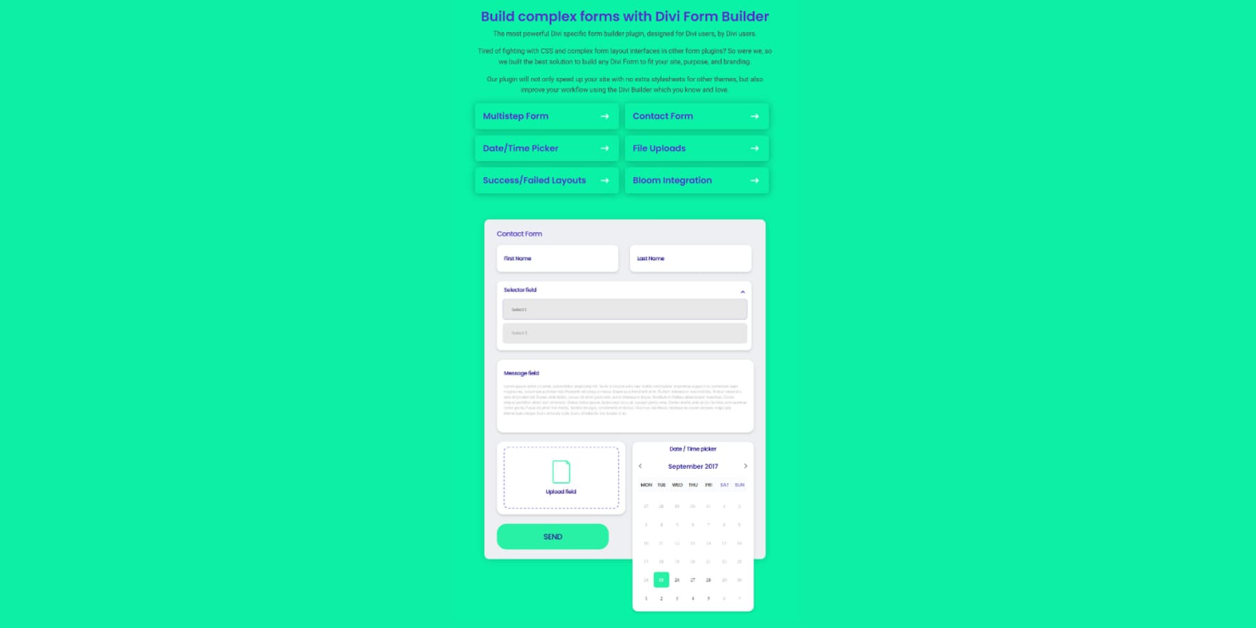 A screenshot of Divi Form Builder's features