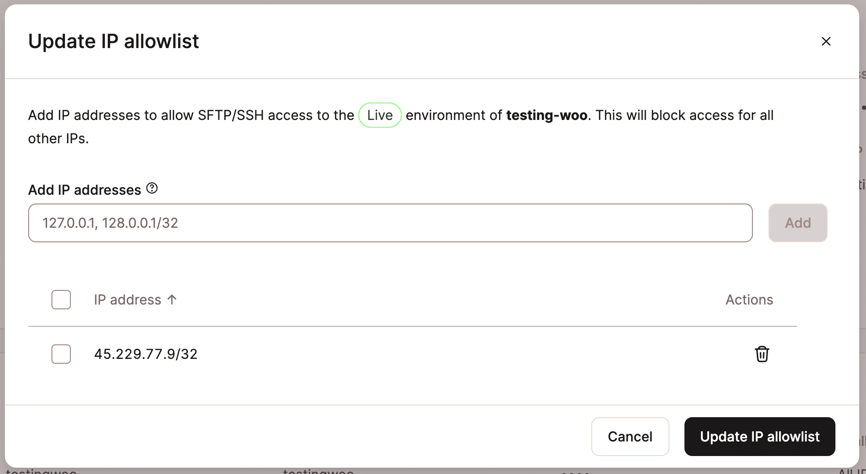 Adding an IP address to an allowlist in MyKinsta