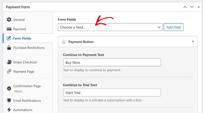 Add new form fields to payment form