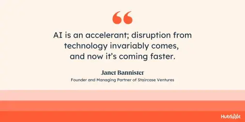 Graphic depicting quote from Janet Bannister, founder and managing partner of Staircase Ventures