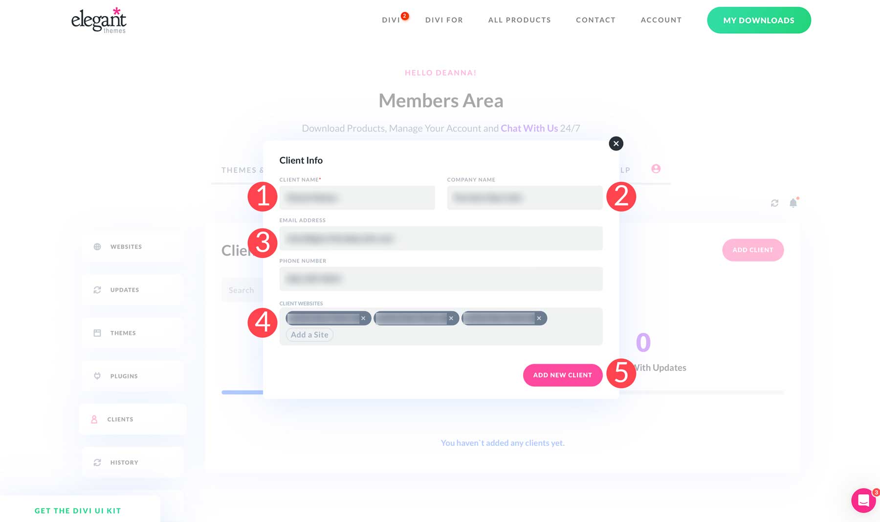 add a client to Divi Dash