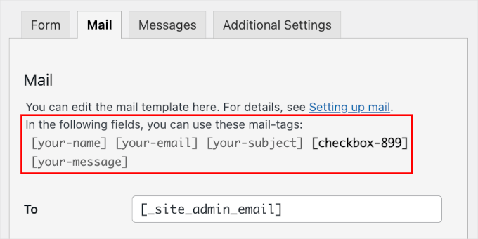 The mail tags in Contact Form 7's Mail tab