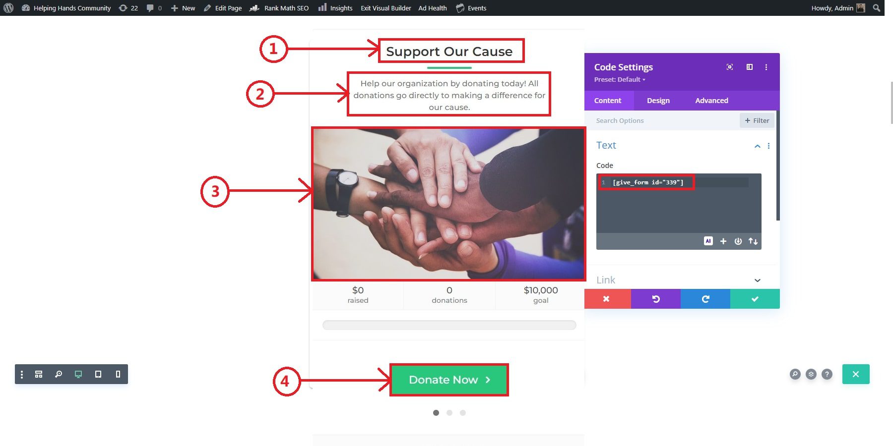 divi donation embed