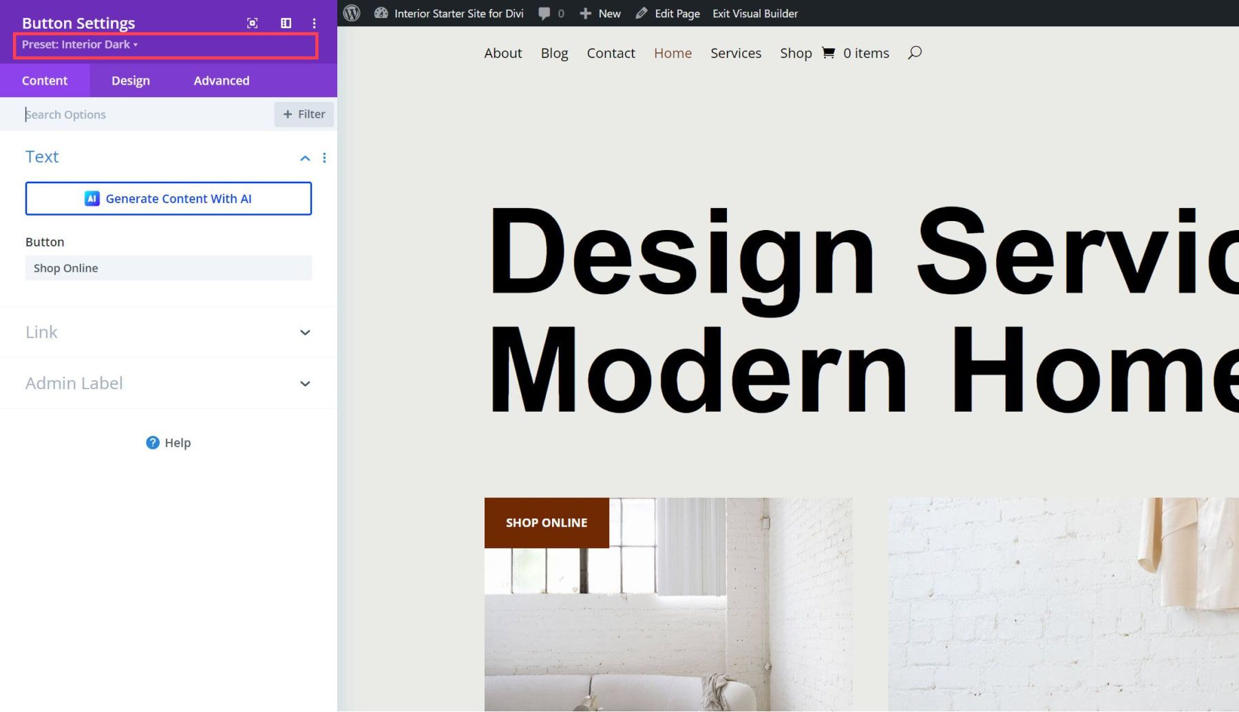 Divi Interior Starter Site