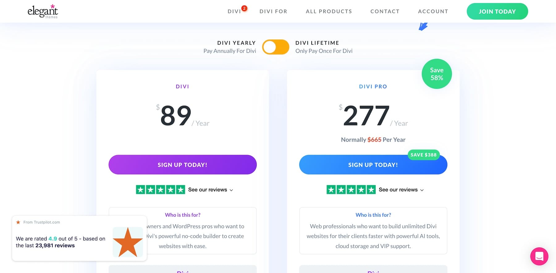 divi theme pricing