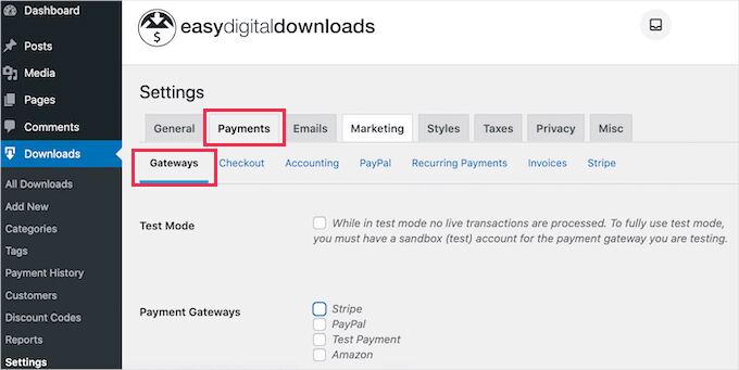 Set up payment gateways