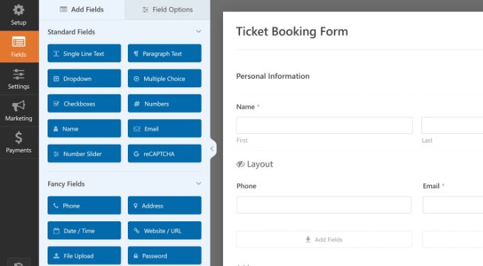 Edit ticket booking form