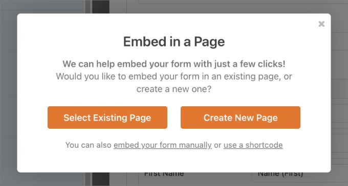 Embed contact form WPForms