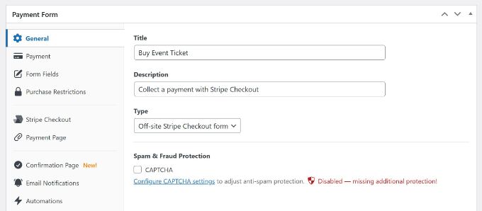 Enter payment form details