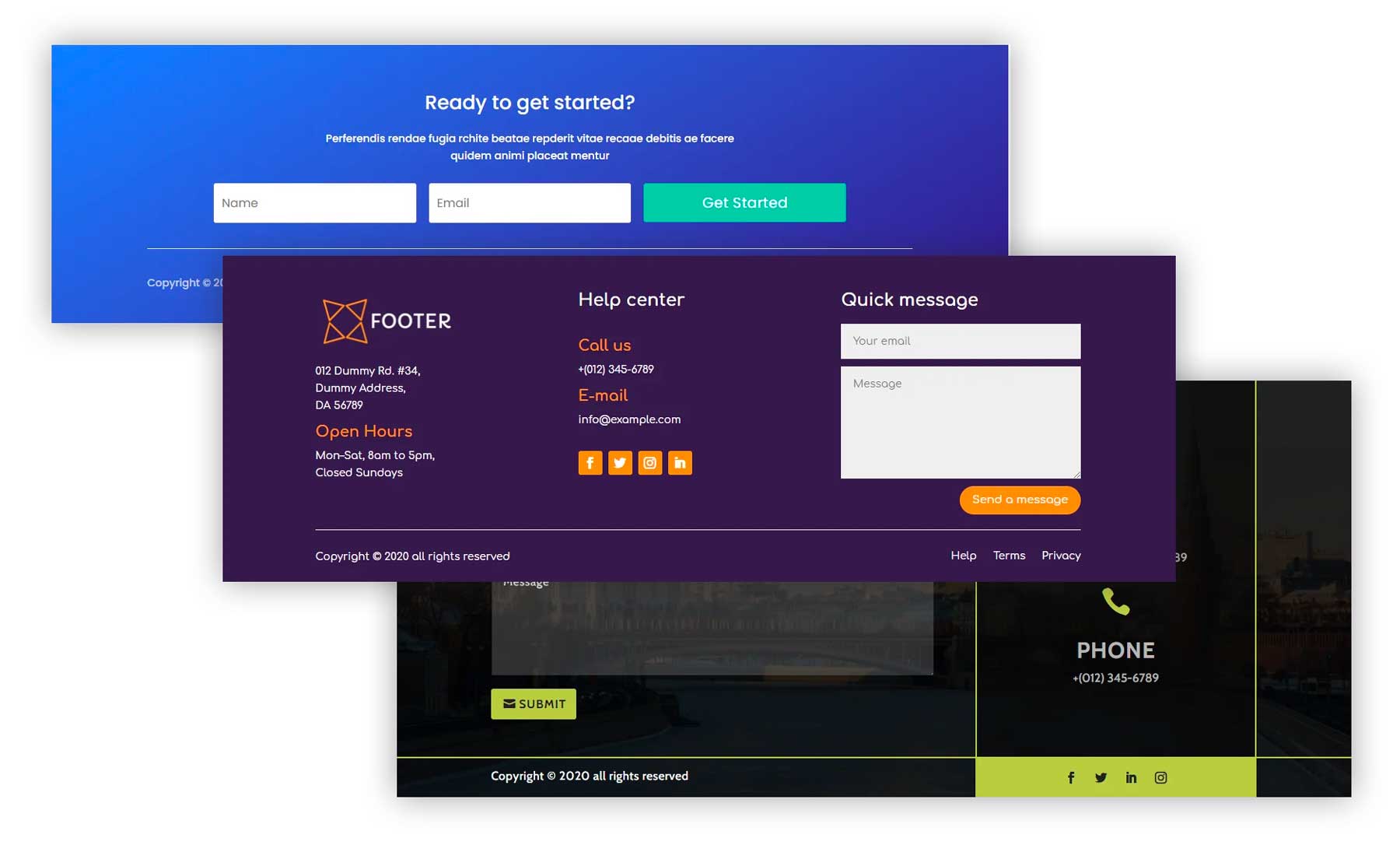 Divi Footers Pack examples