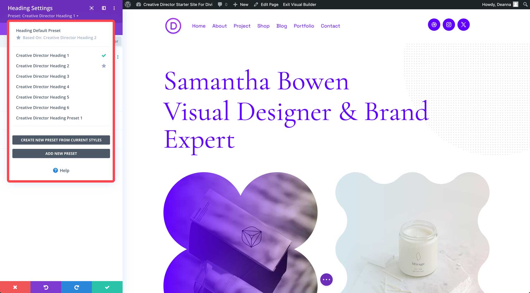 creative director starter site for Divi