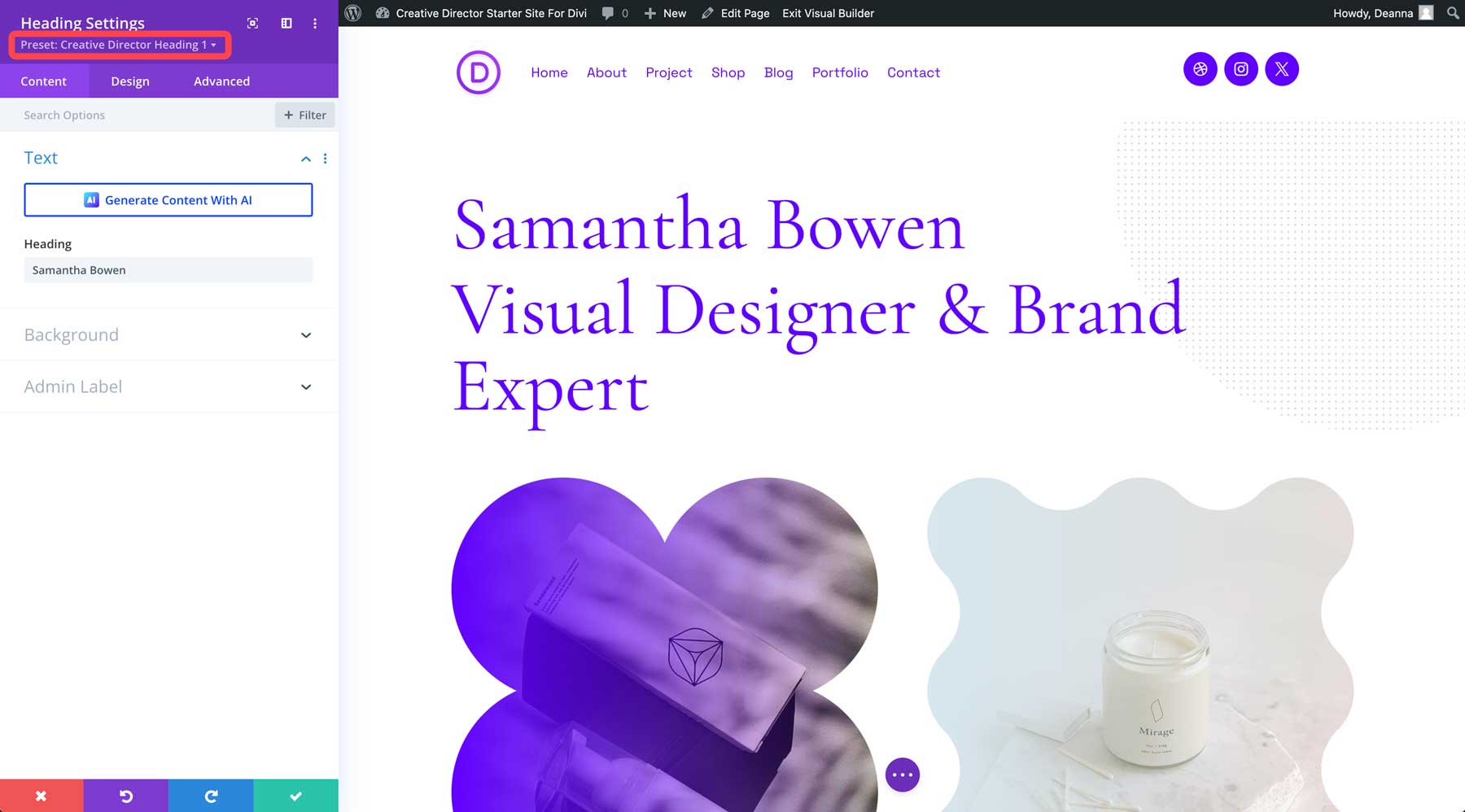 creative director starter site for Divi