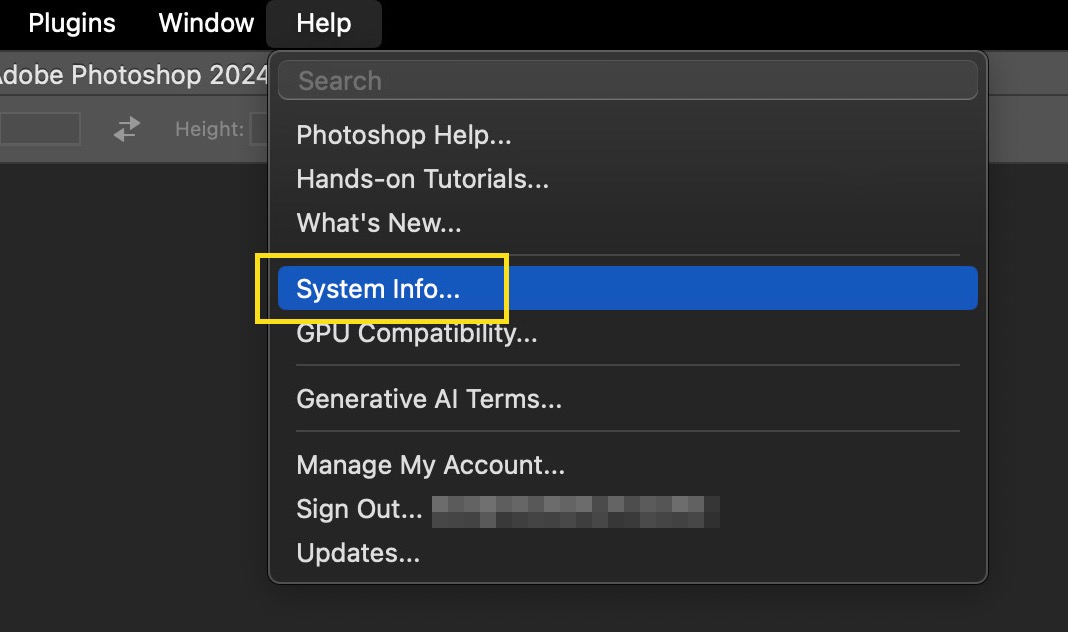 Accessing System Info in Photoshop menu