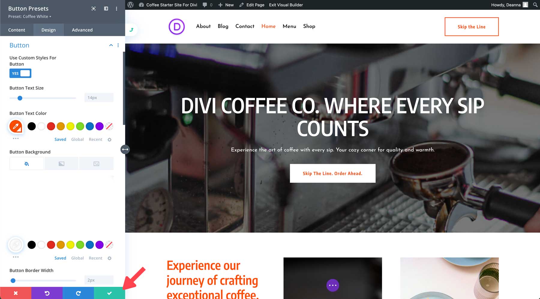 coffee starter site for divi