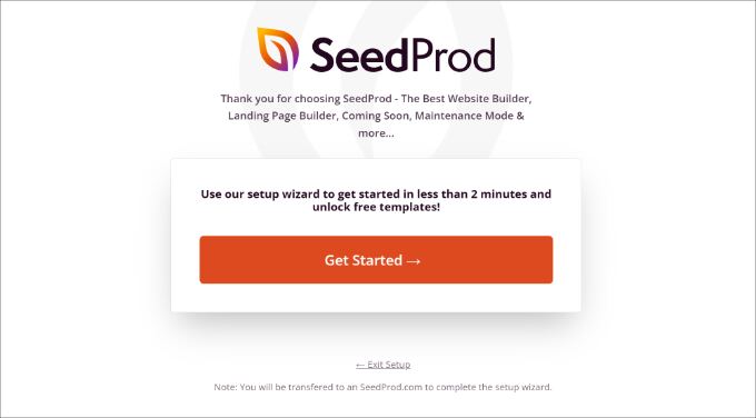 SeedProd lite setup wizard