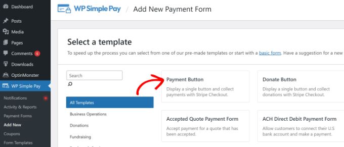 Select payment form template