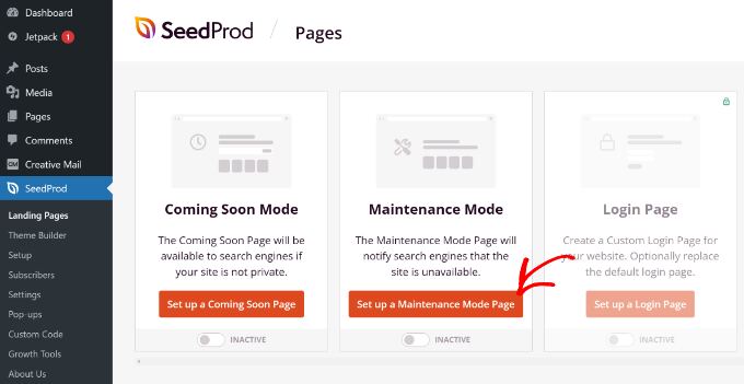 Set up a new maintenance mode page