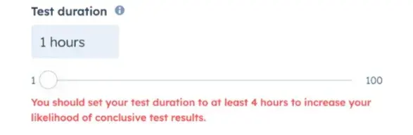 Screenshot of AB test duration slider]