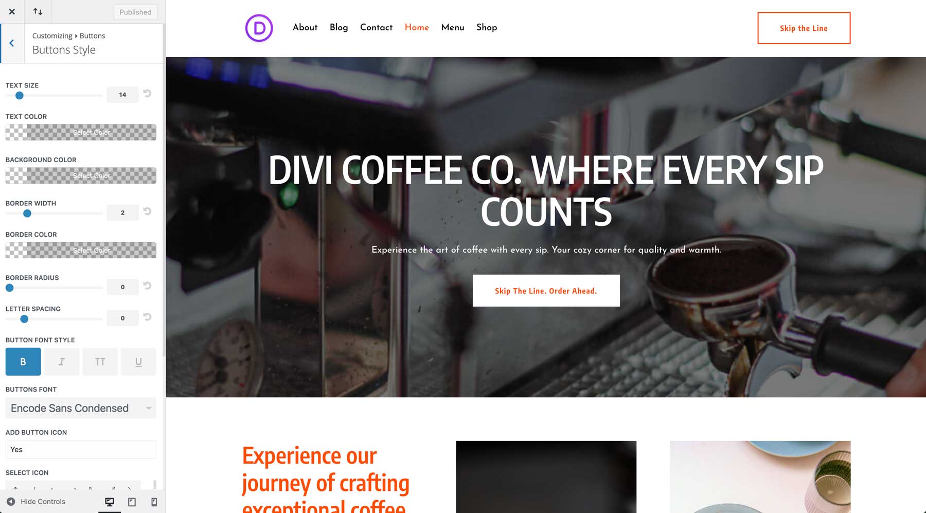 coffee starter site for divi