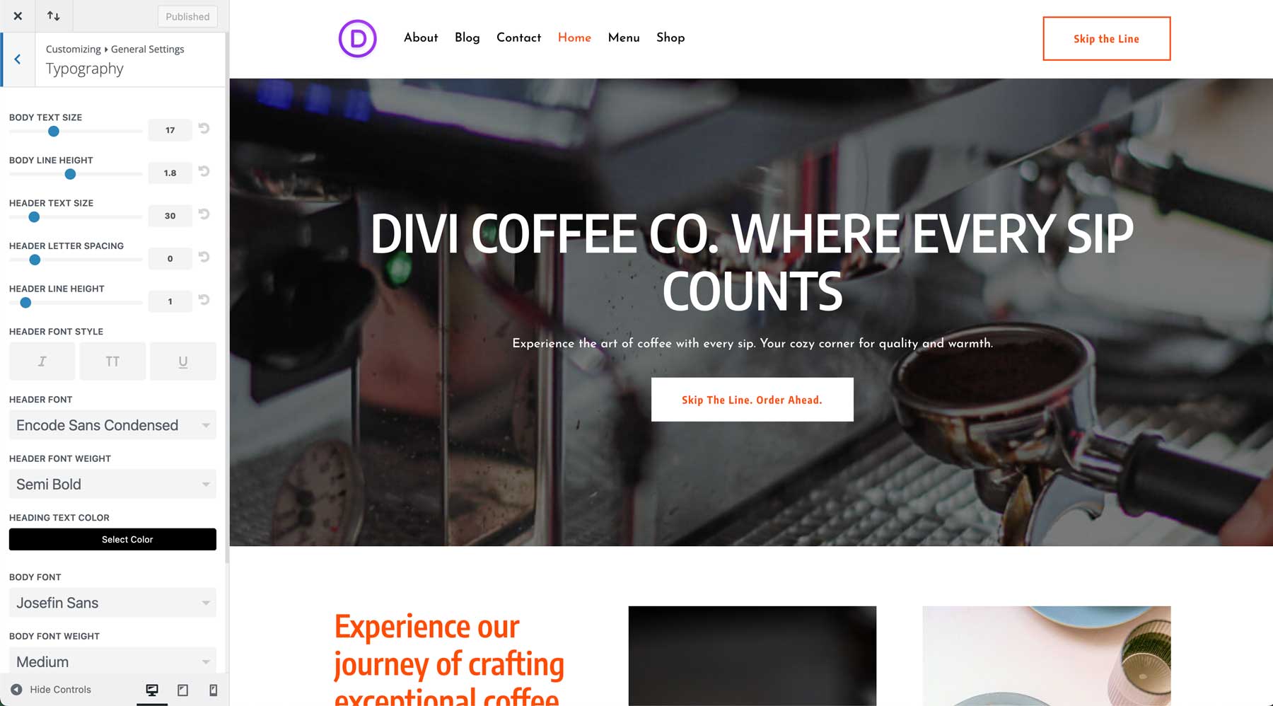 coffee starter site for divi