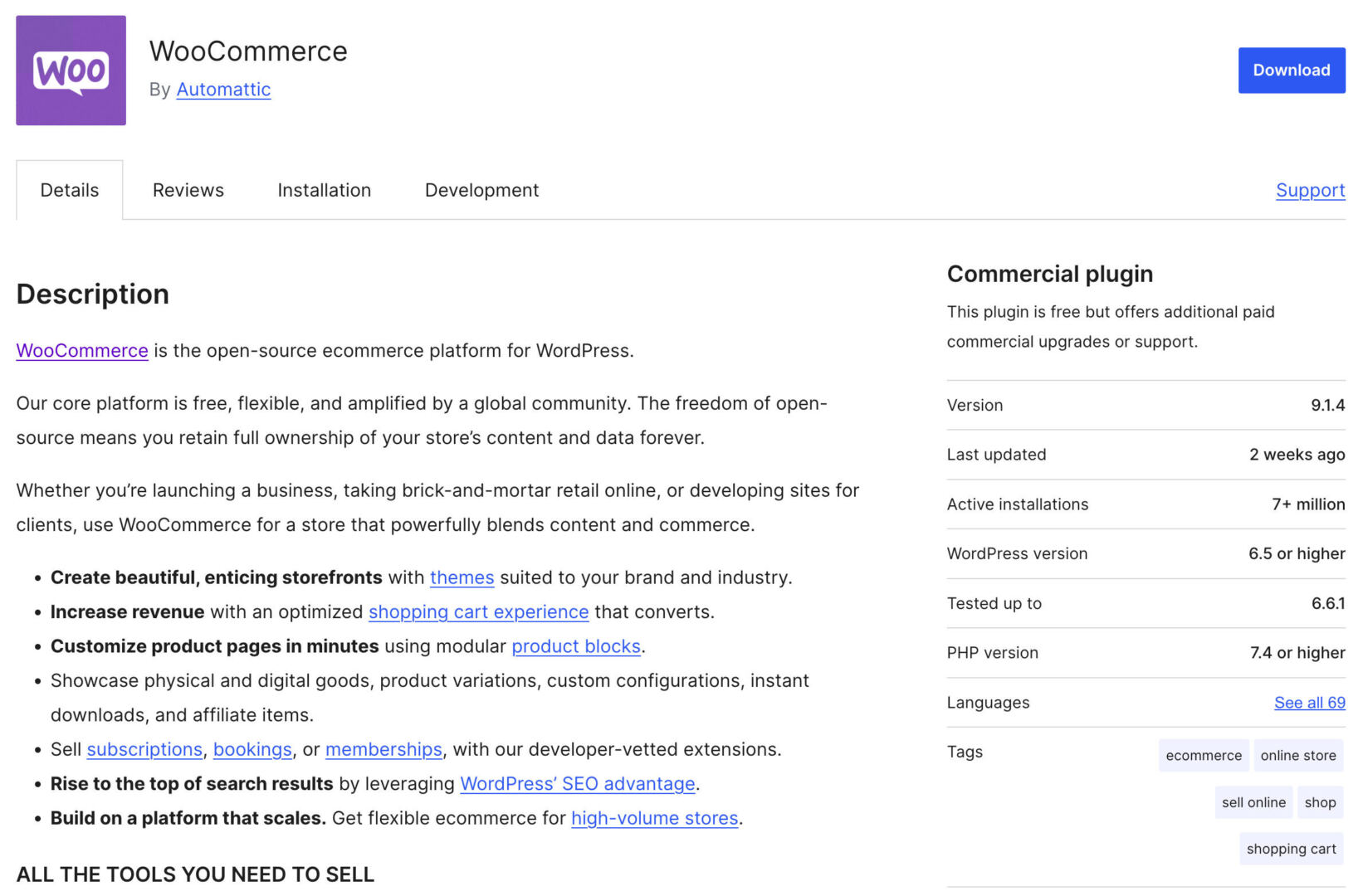 WooCommerce plugin page on WordPress.org