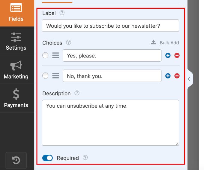 The configured Dropdown field in the Field Options tab