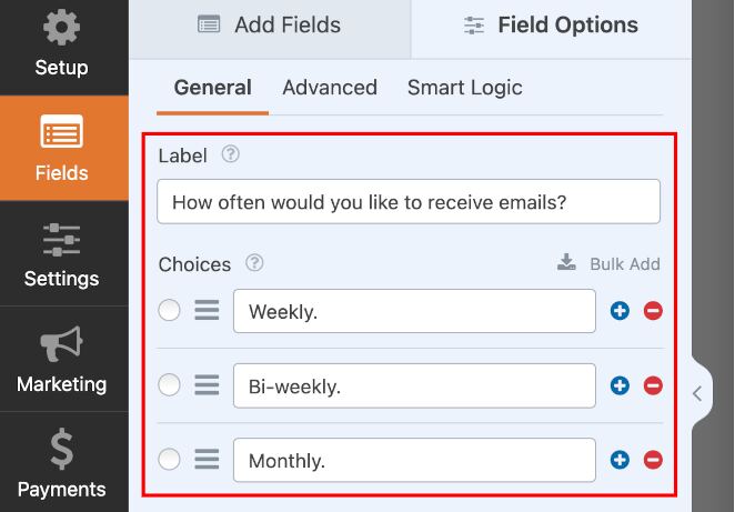 The configured second dropdown field in the Field Options tab for setting up conditional logic