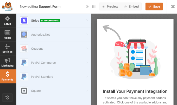 WPForms Lite payments integration