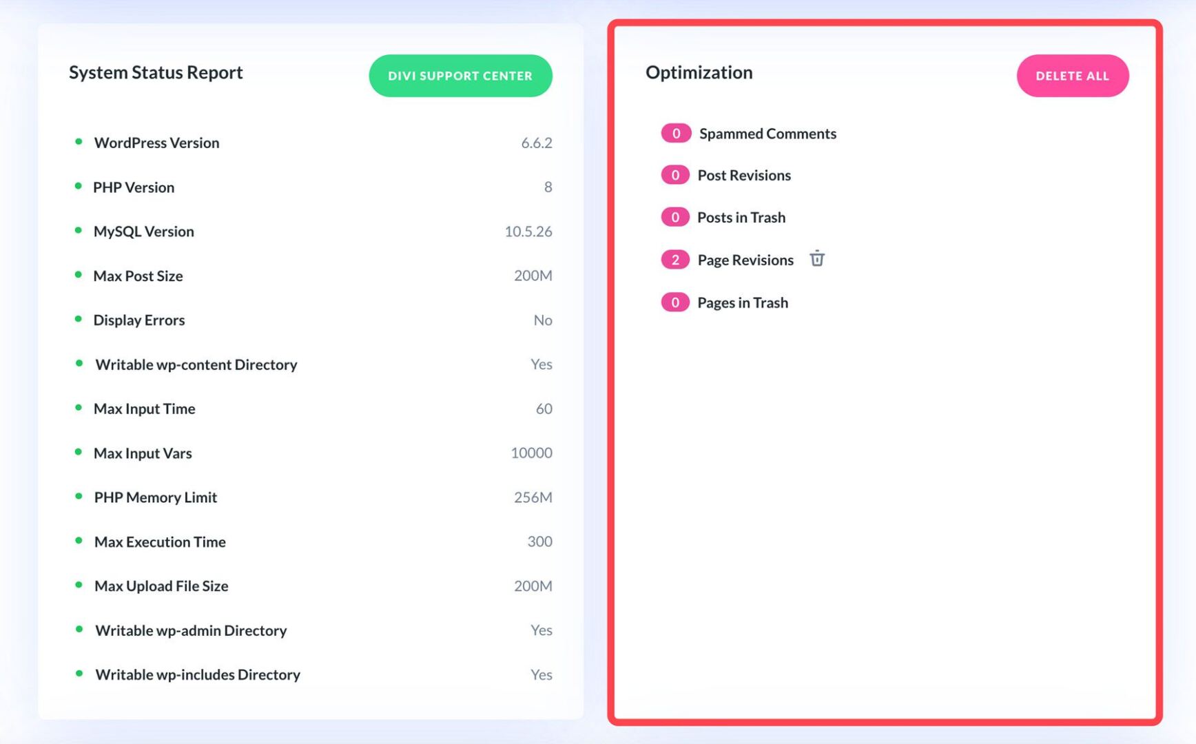 Divi Dash database optimization