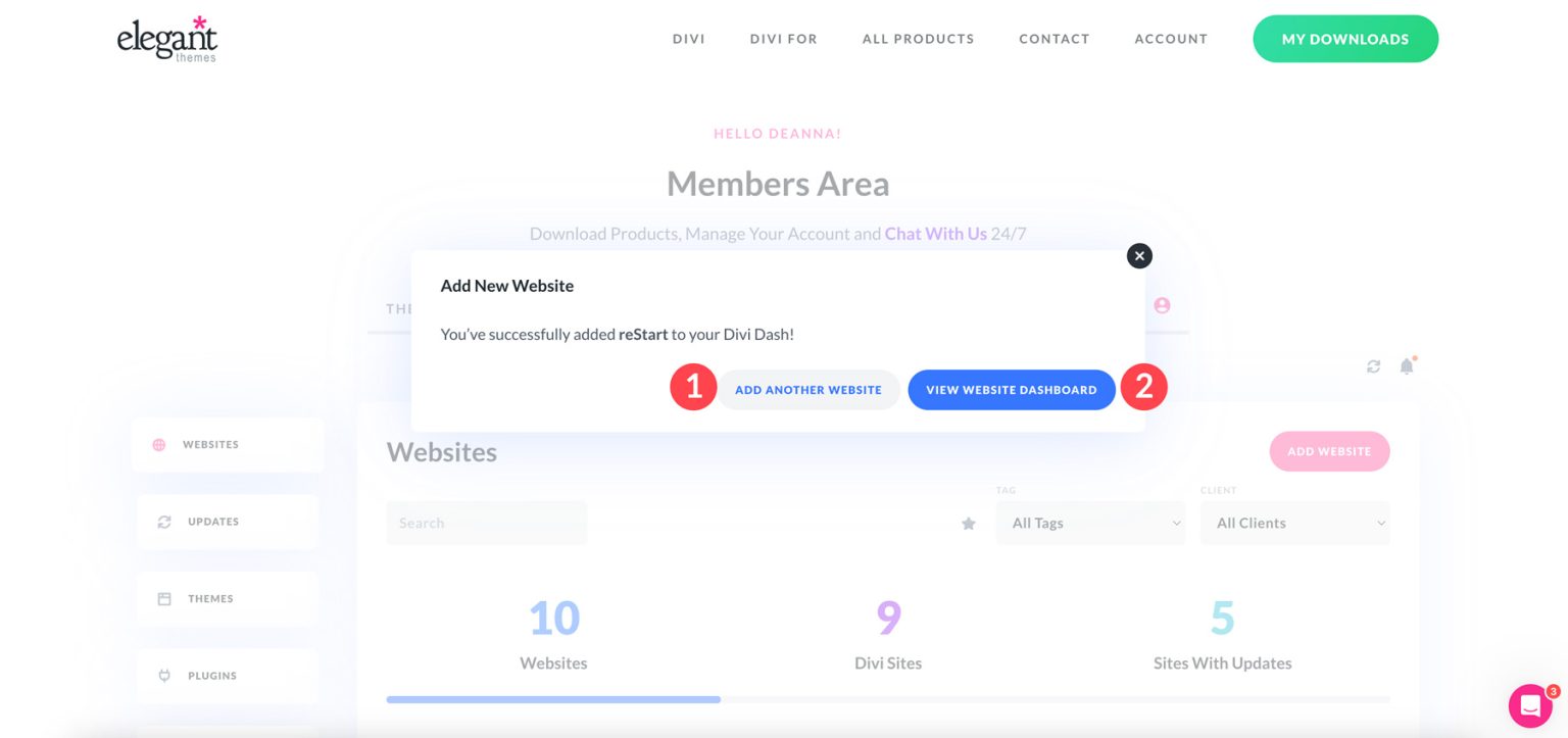 divi dash add website