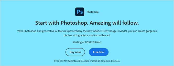 Adobe Photoshop landing page