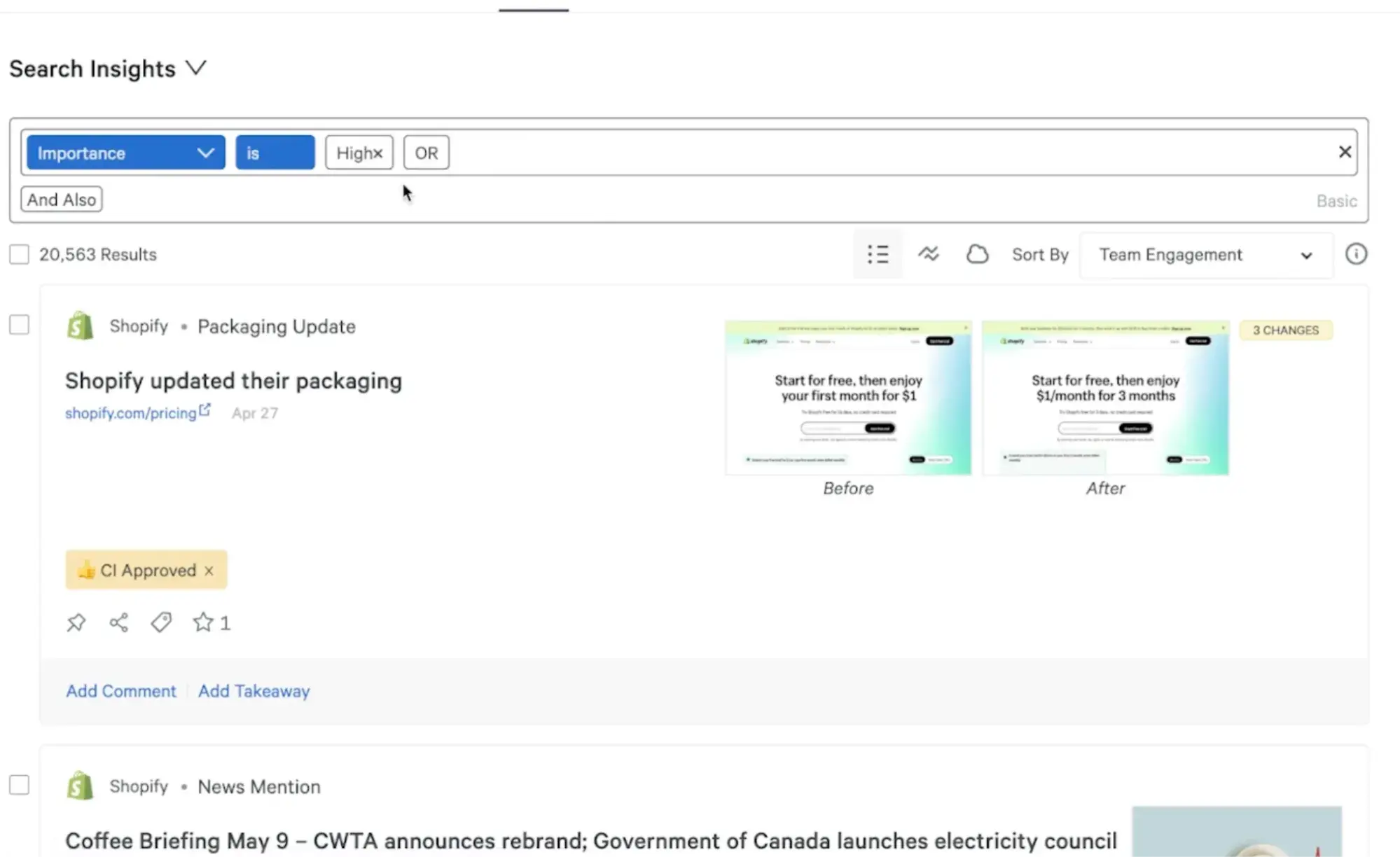 ai market analysis tool: Crayon insights dashboard