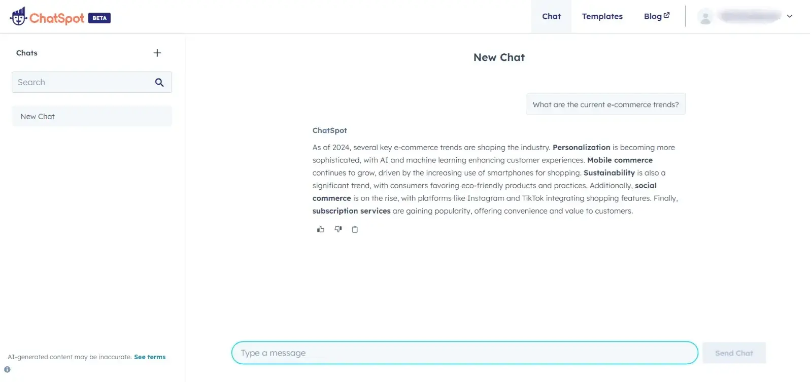 ai market research tool: Asking ChatSpot a simple question