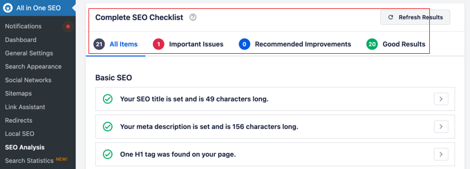 Complete SEO Checklist in AIOSEO