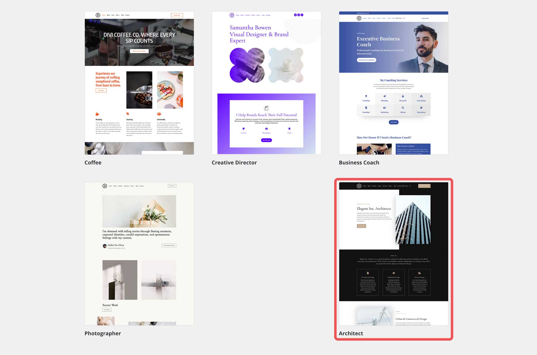 Architect starter site for Divi