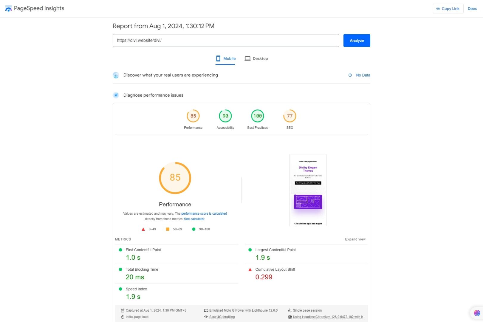 divi google pagespeed analytics