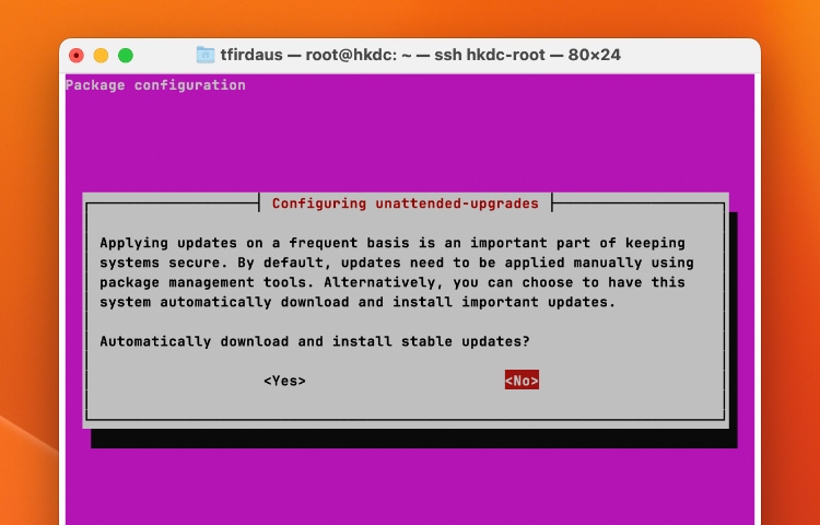 dpkg prompt to disable Unattended Upgrades in Ubuntu