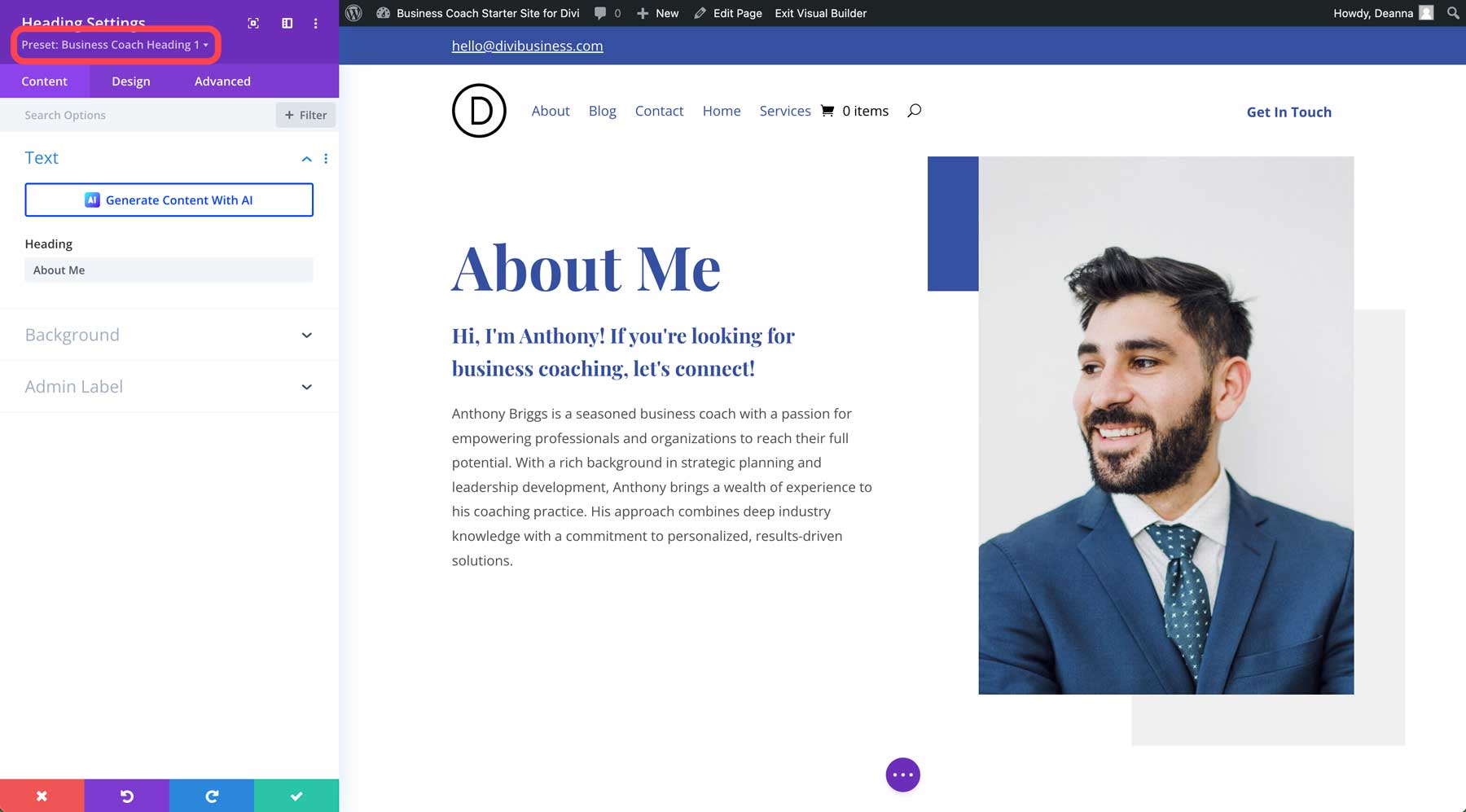 business coach starter sites for Divi